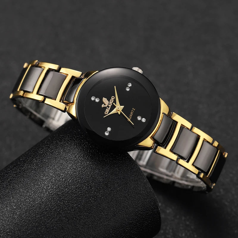 Women's Fashion Quartz Watch with Black Steel Band - Ladies Dress Watch