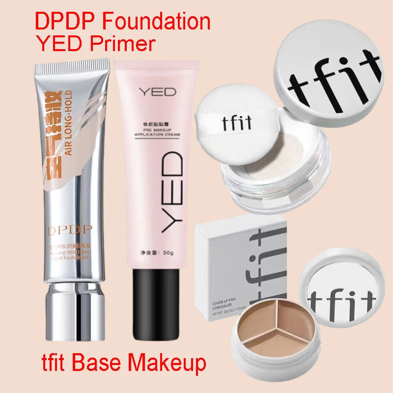 Foundation and Powder Set with Primer and Concealer for All Skin Types - Makeup Kit
