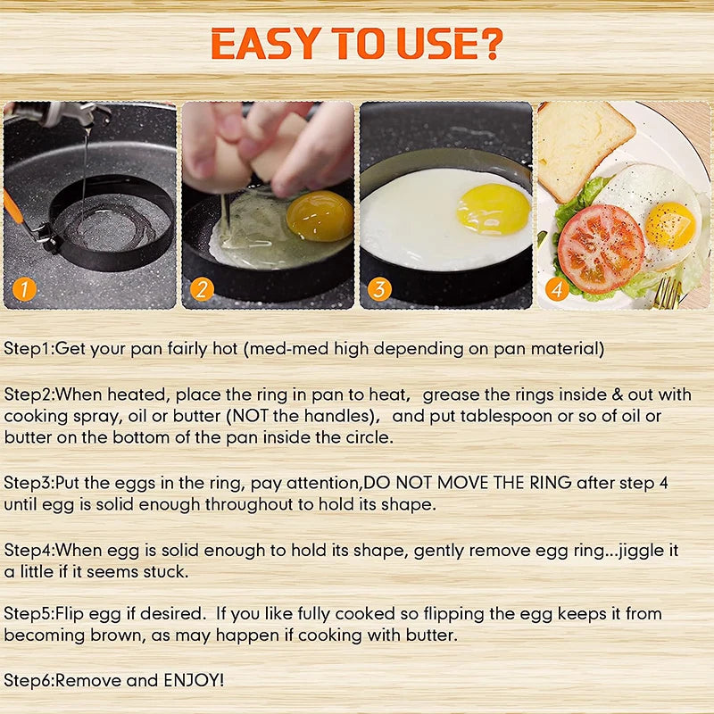 Stainless Steel Egg Ring Set Pancake Mold with Silicone Handle - Kitchen Utensils