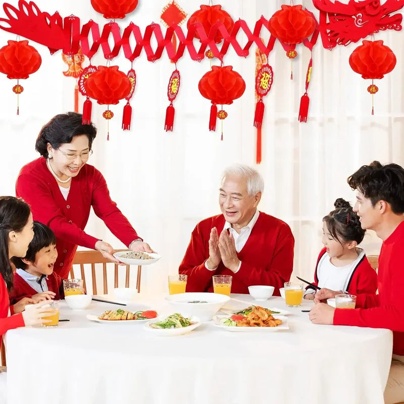 Chinese New Year Dragon Decorations with Paper Lanterns for Lunar Festival Celebration