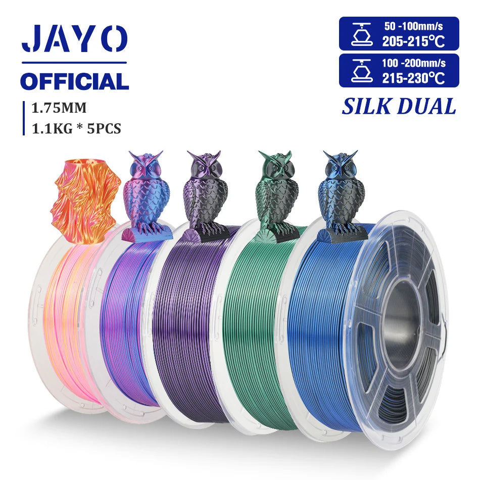 3D Printer Filament Set PLA PETG Silk Wood Marble 1.75mm 5 Rolls 1.1KG