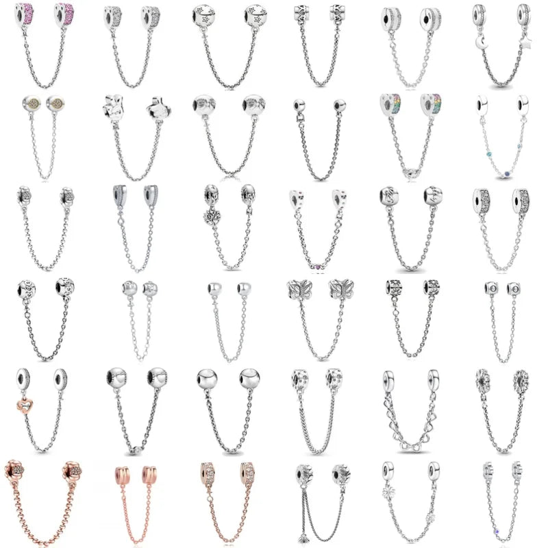 925 Silver Butterfly Moon Star Heart-Shaped Clip Safety Chain for Bracelets - DIY Jewelry Accessory