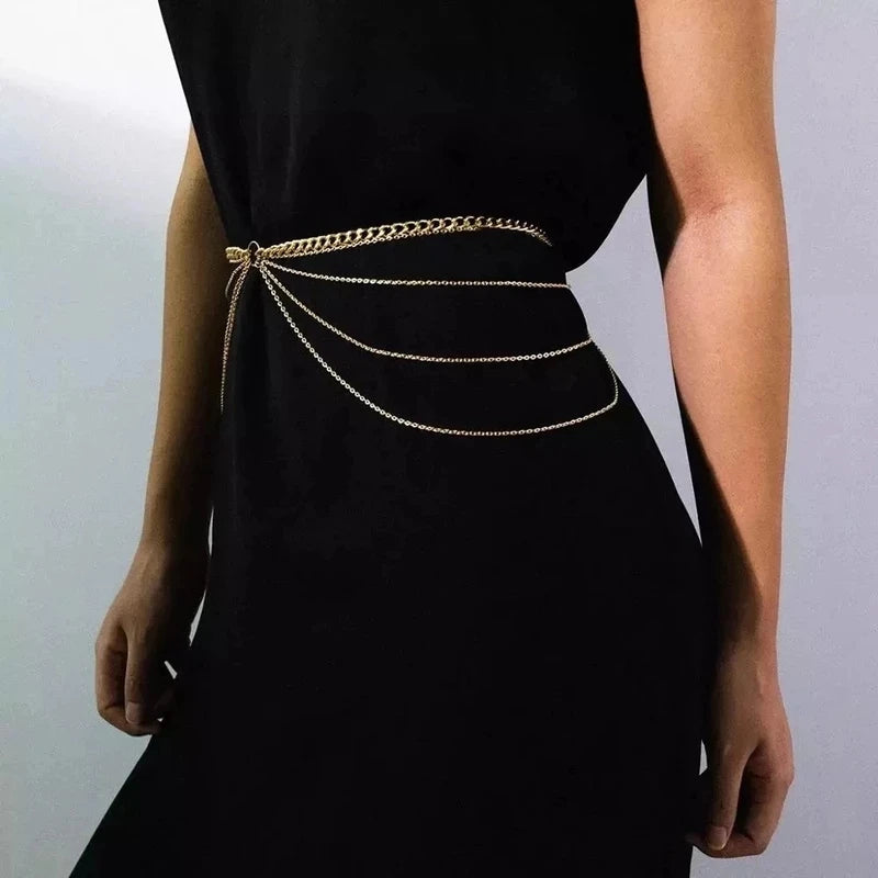 Multi Layer Waist Chain Belt for Women Hip Hop Body Jewelry Gold Silver
