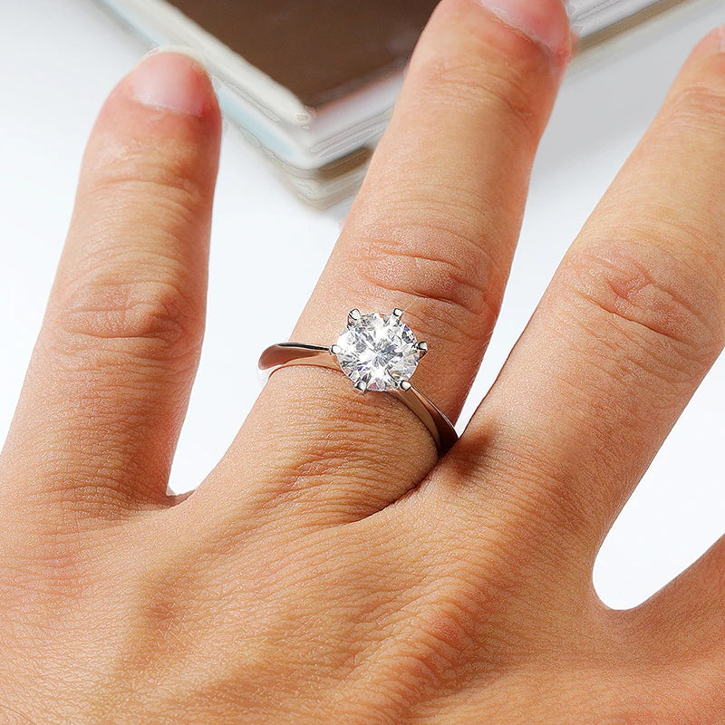 Moissanite Engagement Ring VVS1 Lab Diamond Solitaire for Women, Wedding Band