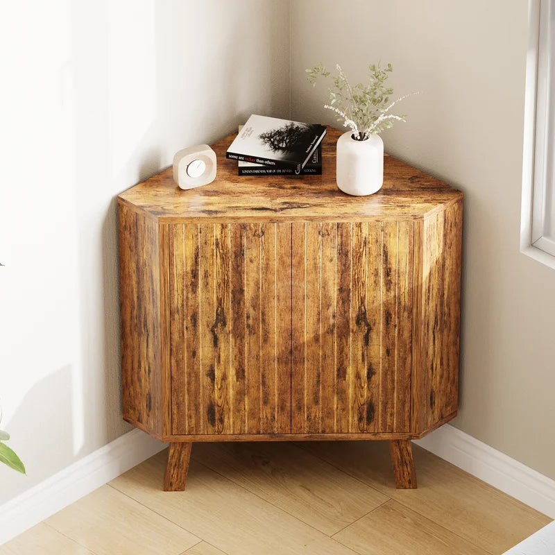 Farmhouse Corner Storage Cabinet with Adjustable Shelf - Industrial Wooden Corner Table