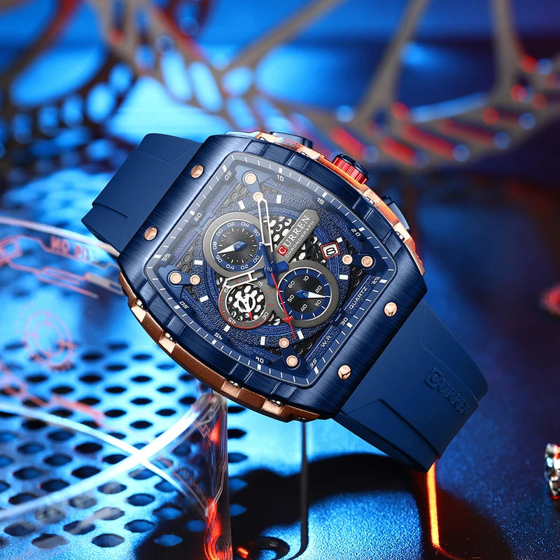 Men's Square Design Waterproof Quartz Sports Watch - Luxury Silicone Strap