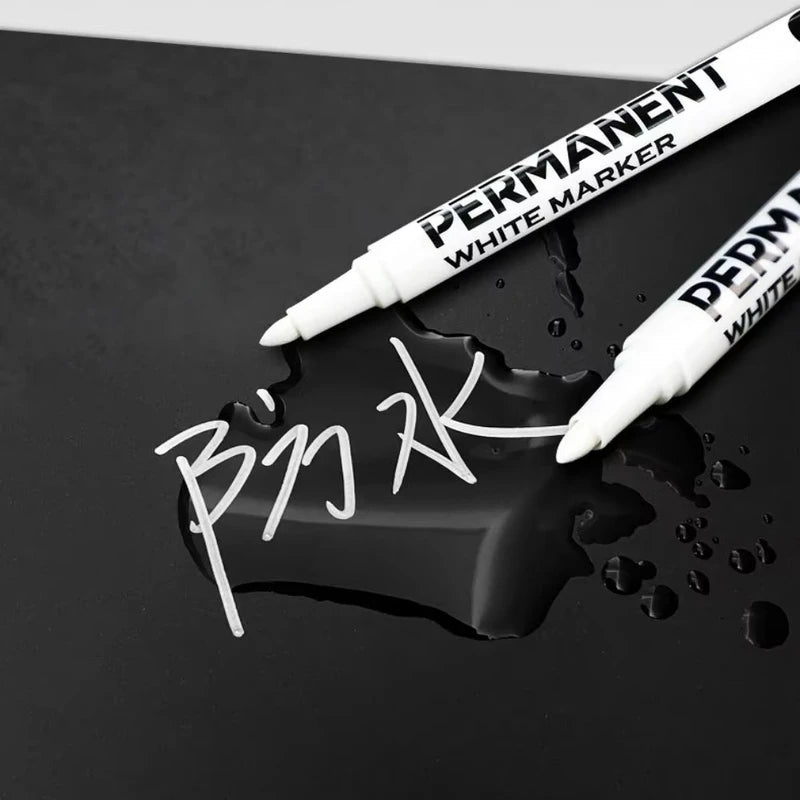 Waterproof White Paint Marker Set - Fine Tip Oil-Based Acrylic Pen for Art & Crafting