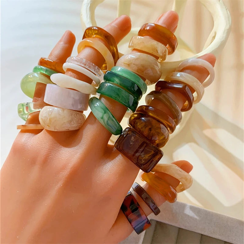 30-Piece Bohemian Retro Acrylic Resin Ring Set for Women - Stacked & Personalized Halo Design