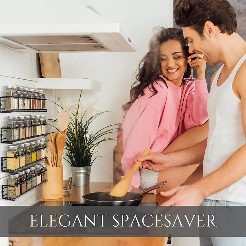 Wall Mount Spice Rack Organizer 2 or 4 Pieces Space Saving Metal Kitchen Storage