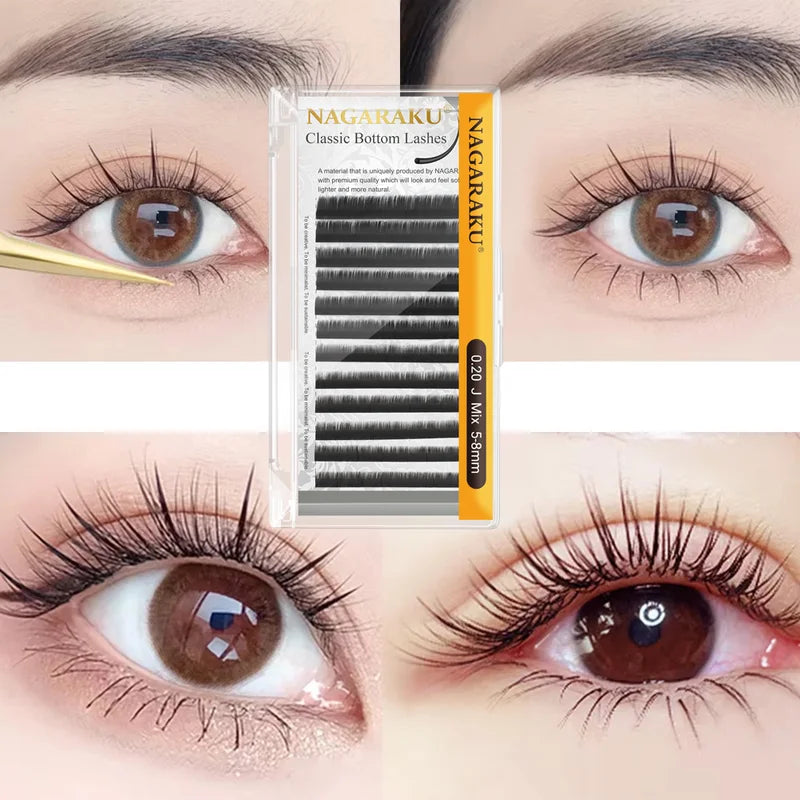 False Eyelash Extensions Bottom Lashes 0.10 J Curl Mix 5-8mm Matte Black 6 Pairs
