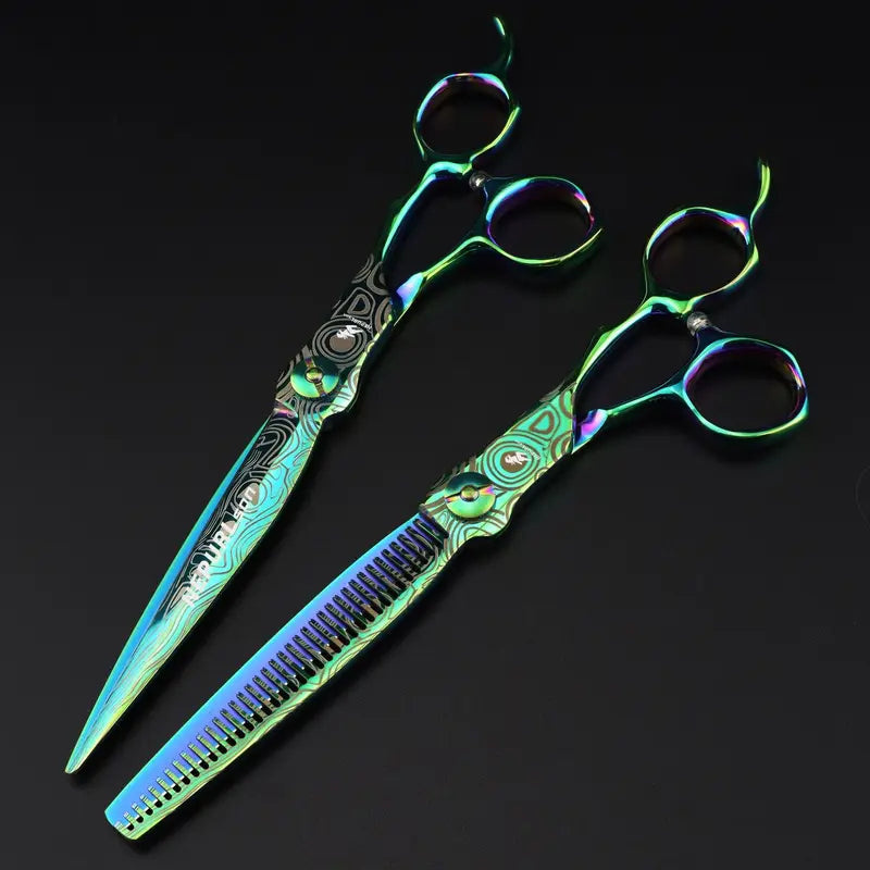 Professional Hair Cutting Shears 7'' Damask Pattern Thinning Scissors for Barber & Hairdresser