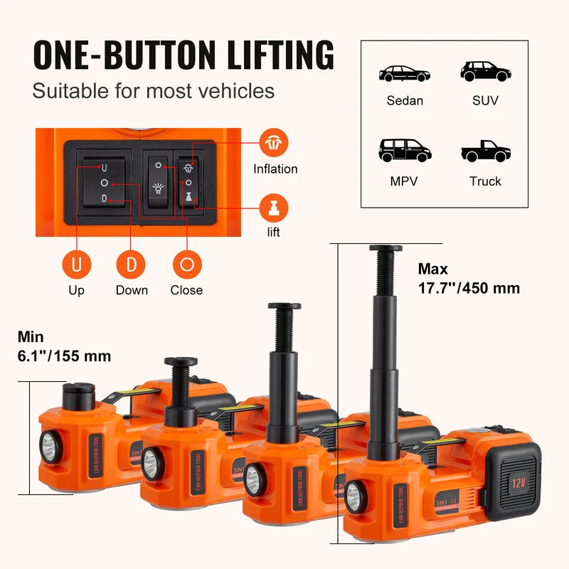 Electric Car Jack Kit with Inflatable Pump 5 Ton Hydraulic Lift for SUVs Trucks