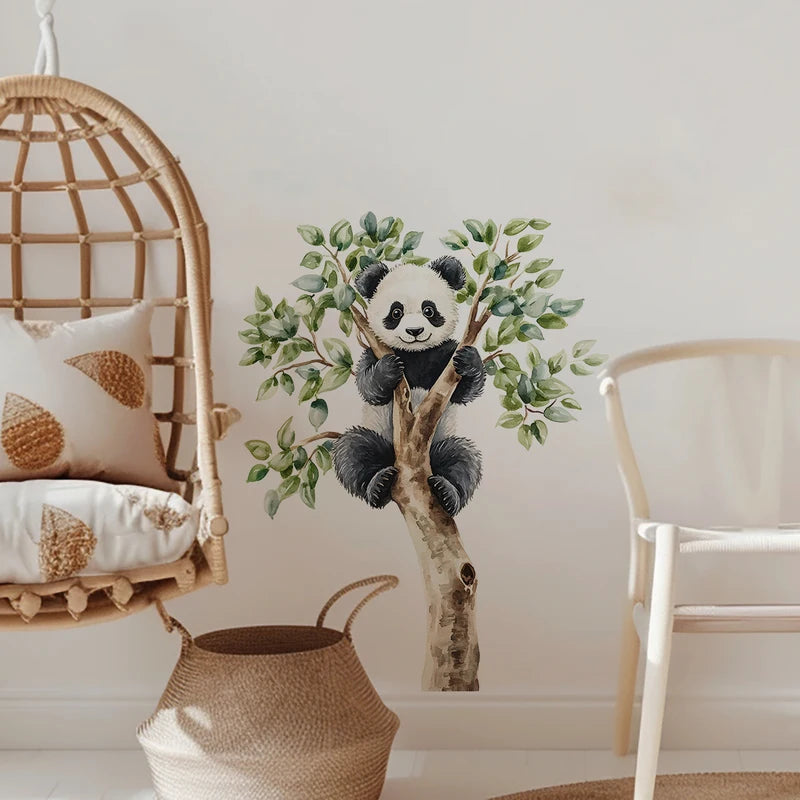 Animal Wall Stickers Panda Climbing Tree Decor for Living Room