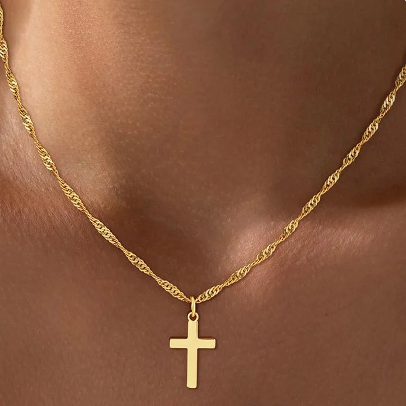 Minimalist Christian Cross Necklace Women 18K Gold Plated Religious Jewelry Gift