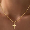 Minimalist Christian Cross Necklace Women 18K Gold Plated Religious Jewelry Gift