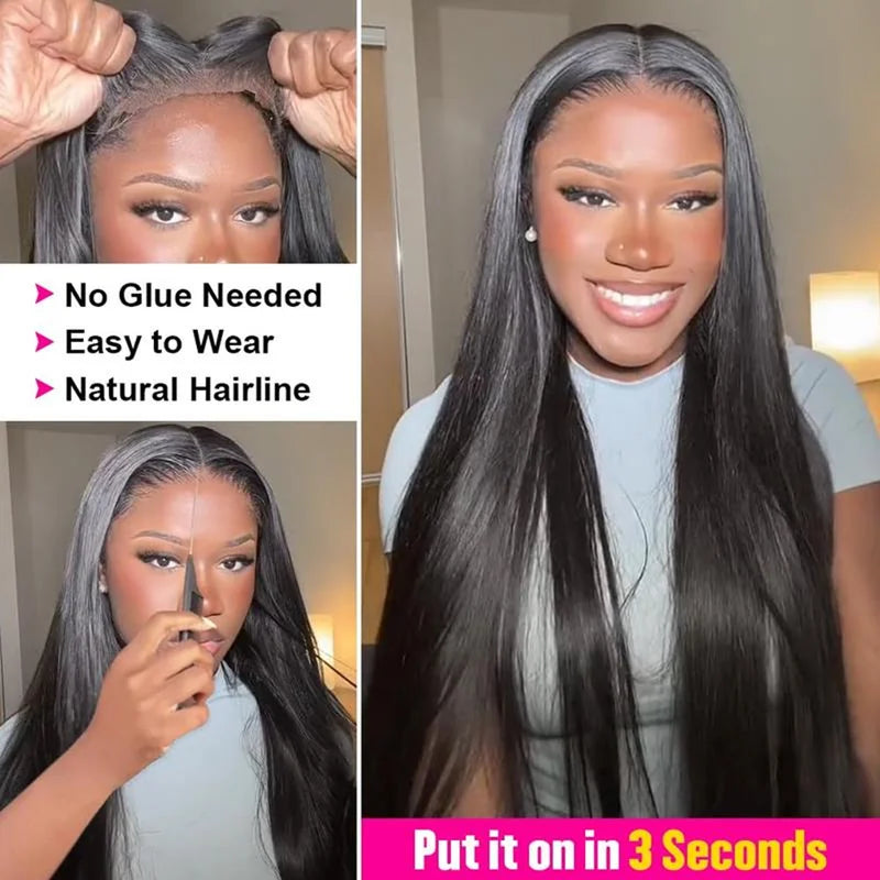Pre-Cut No Glue Glueless Human Hair Wigs for Women - Brazilian, Ready to Wear, Preplucked, 180% Density