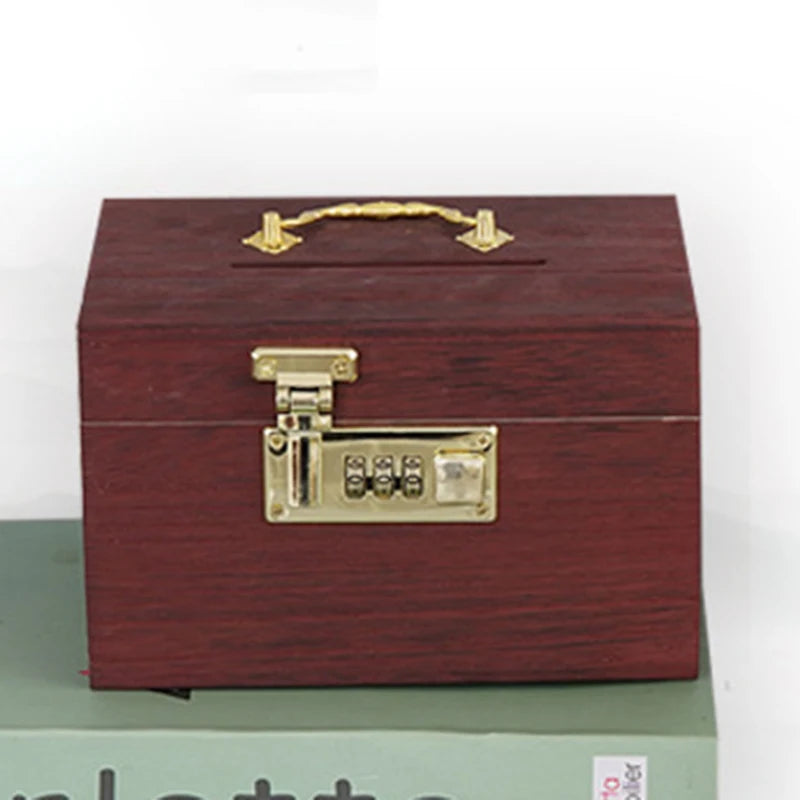 Vintage Wooden Coin Bank with Lock & Security Code - Treasure Money Box for Kids & Adults