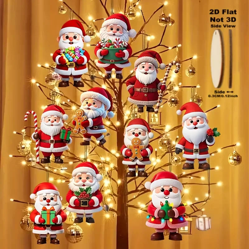 10-Piece Wooden Santa Claus and Gingerbread Man Holiday Decorations Set