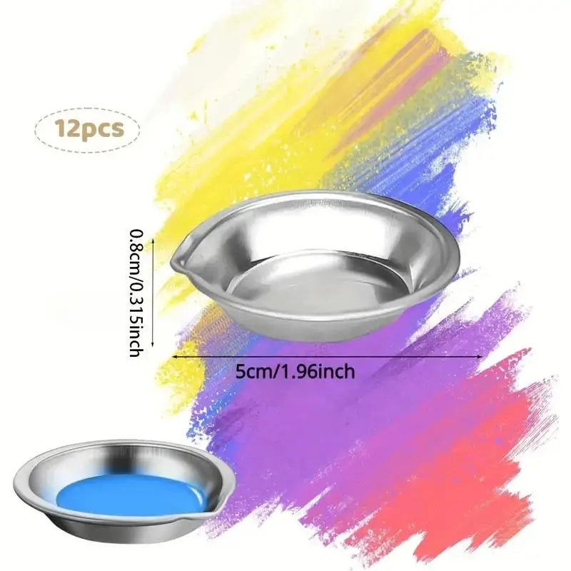 12-Piece Stainless Steel Paint Mixing Palettes - Small Round Art Watercolor Trays