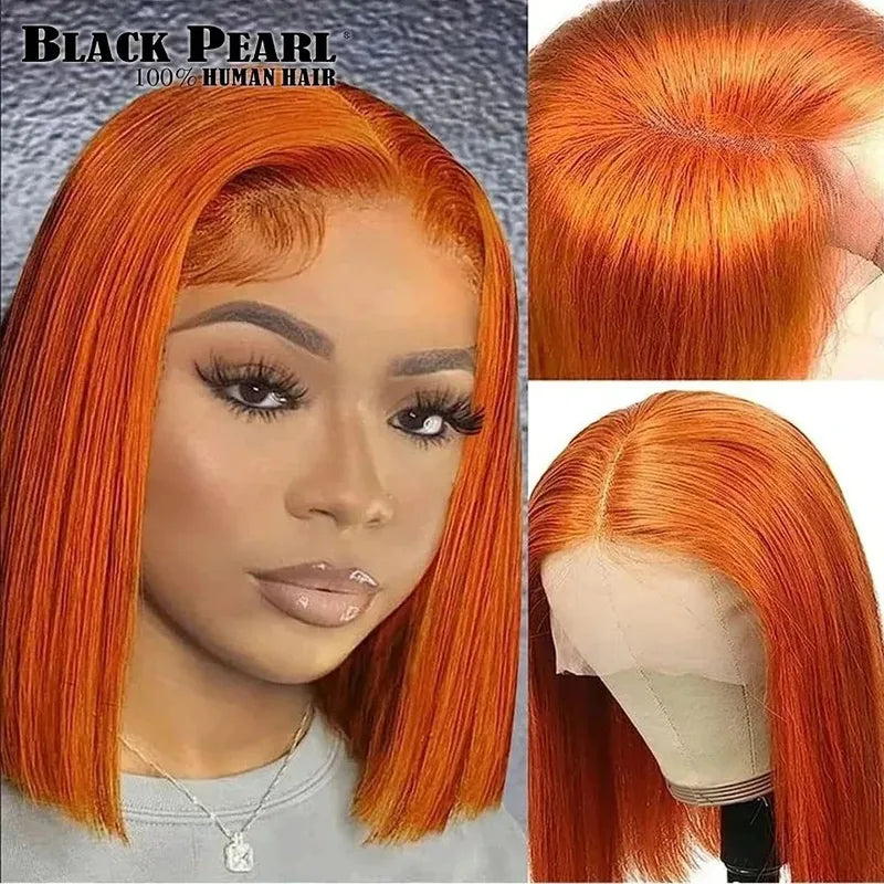 Black Pearl Lace Front Human Hair Wig Short Straight Bob Glueless Wig for Easy Styling