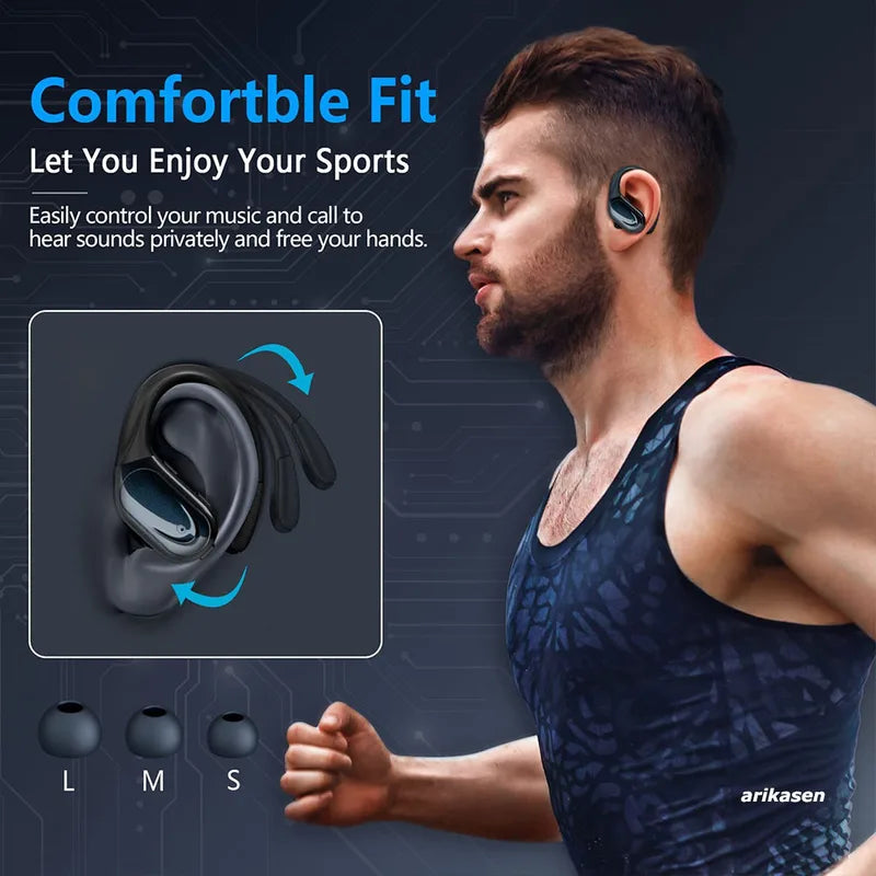 Wireless Sport Bluetooth Earbuds with Noise Cancelling Microphone 75H Playtime LED Display