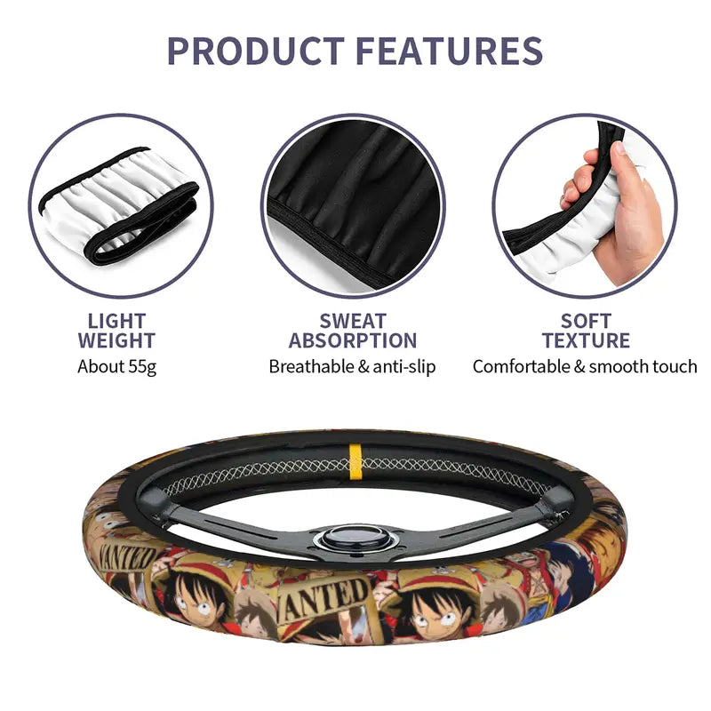One Piece Car Steering Wheel Cover 37-38cm Soft Elastische Anime Protective Accessory
