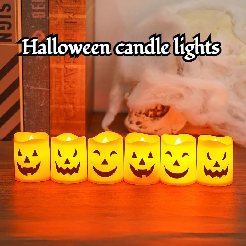 6Pcs LED Halloween Candle Lights Battery Operated Pumpkin Skull Ghost Decor