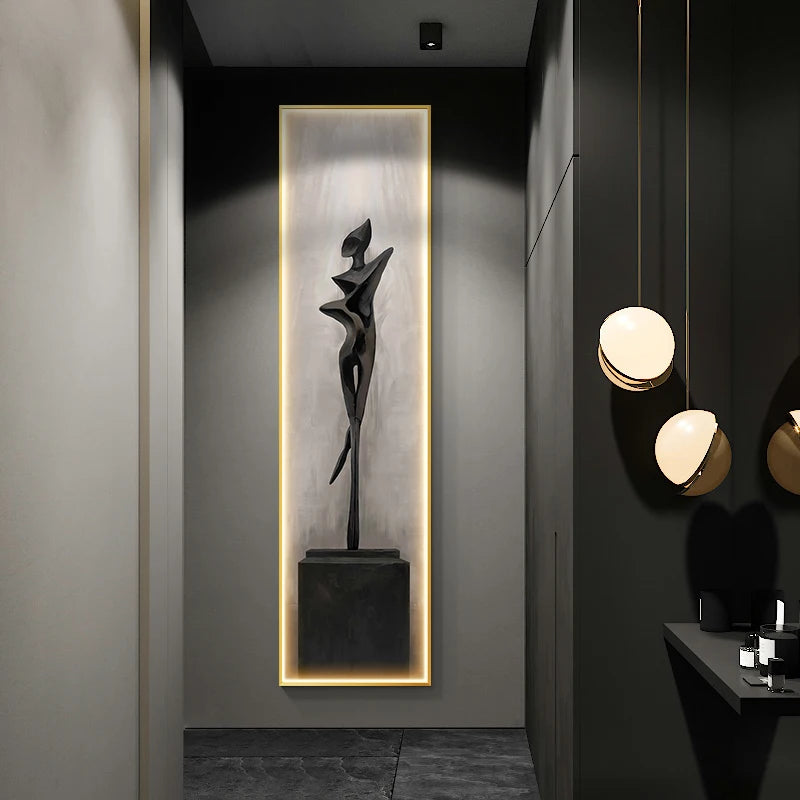 Modern Abstract Wall Art with LED Wall Hanging Lamp for Living Room and Home Decor
