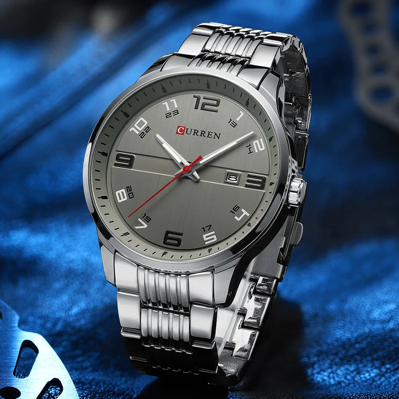 Men's Casual Business Quartz Wrist Watch with Stainless Steel Strap