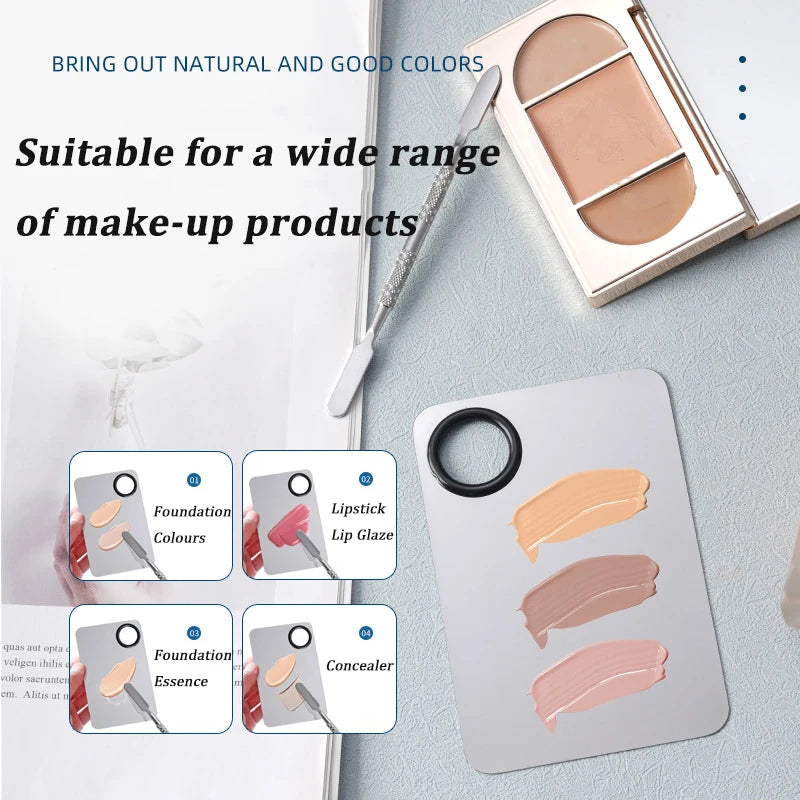 Stainless Steel Makeup Mixing Palette with Spatula for Foundation Lipstick Eyeshadow