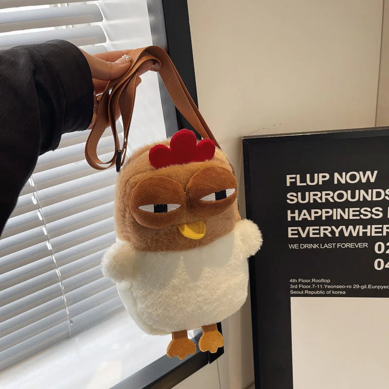 Plush Cartoon Chicken Shoulder Bag - Adjustable Crossbody Purse for Women