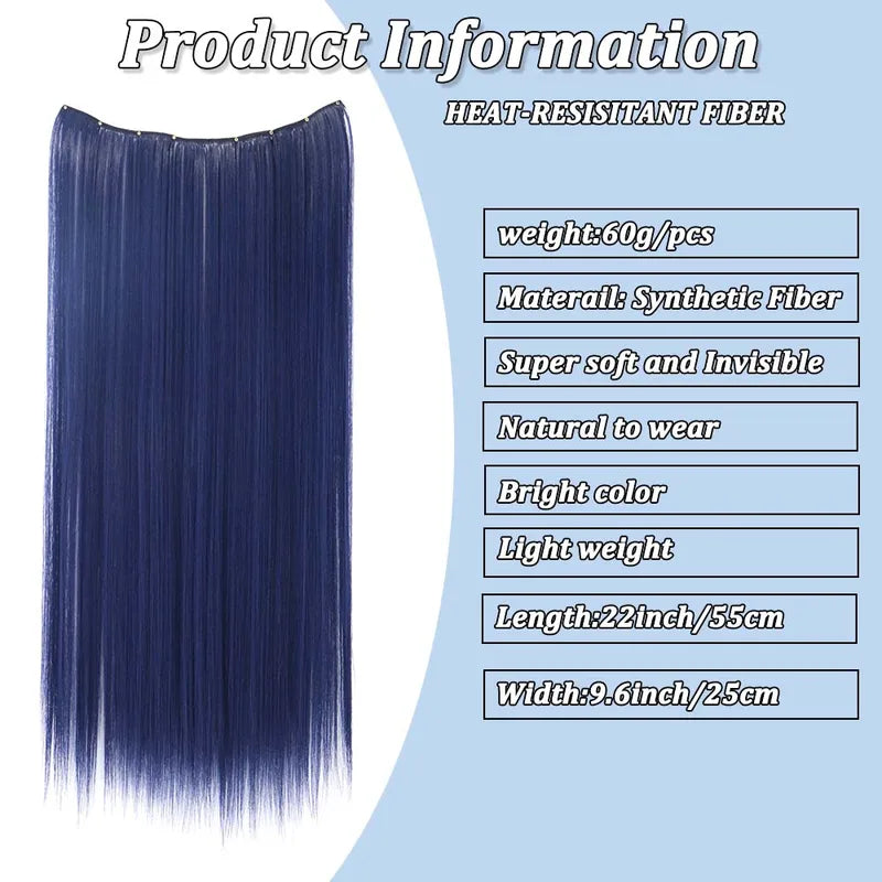 22in Colorful Straight Clip-In Hair Extensions for Women Long Synthetic Hairpiece
