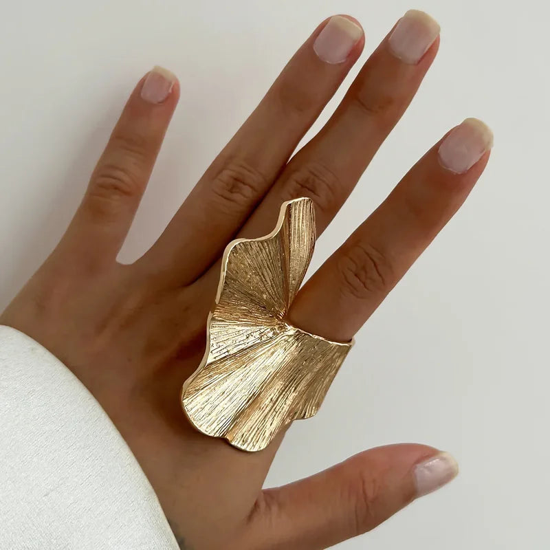 Ginkgo Leaf Ring for Women and Men - Metal Fan-Shaped Finger Jewelry
