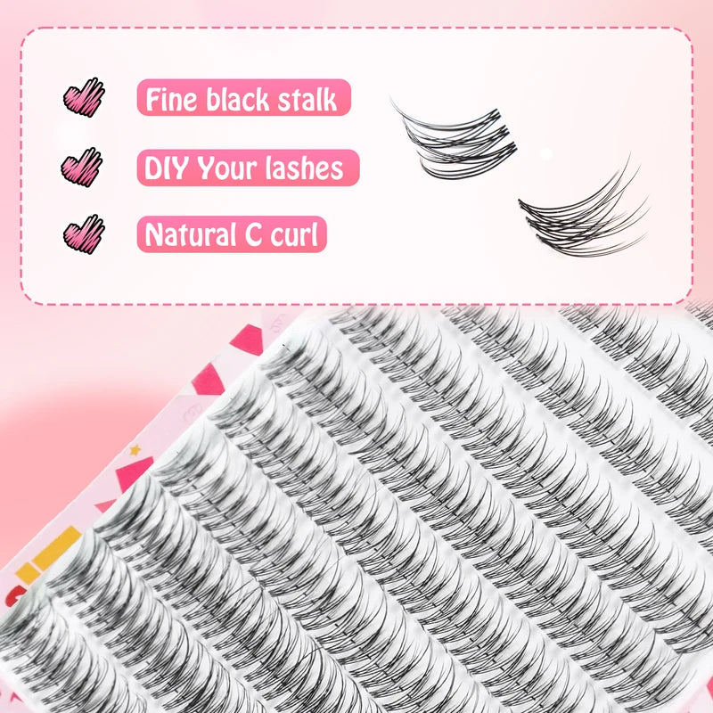 Natural Eyelash Clusters Fishtail Fairy Style False Eyelashes C Curl 10-12mm Mixed Sizes DIY Extension