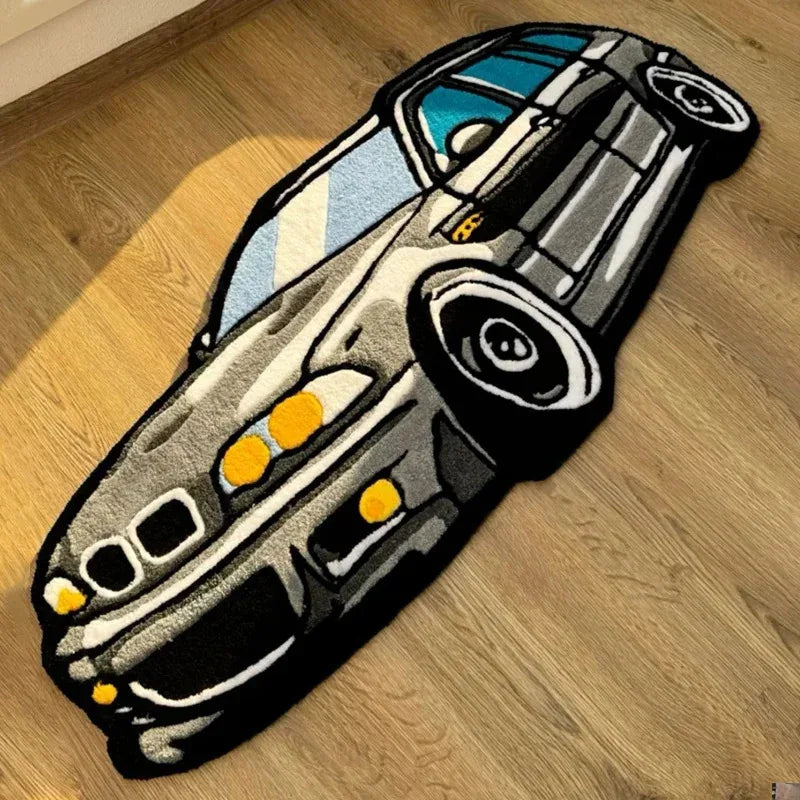 Kids Car Themed Rug - Soft Plush Floor Mat for Boys Room, Playroom, Bedroom Decor