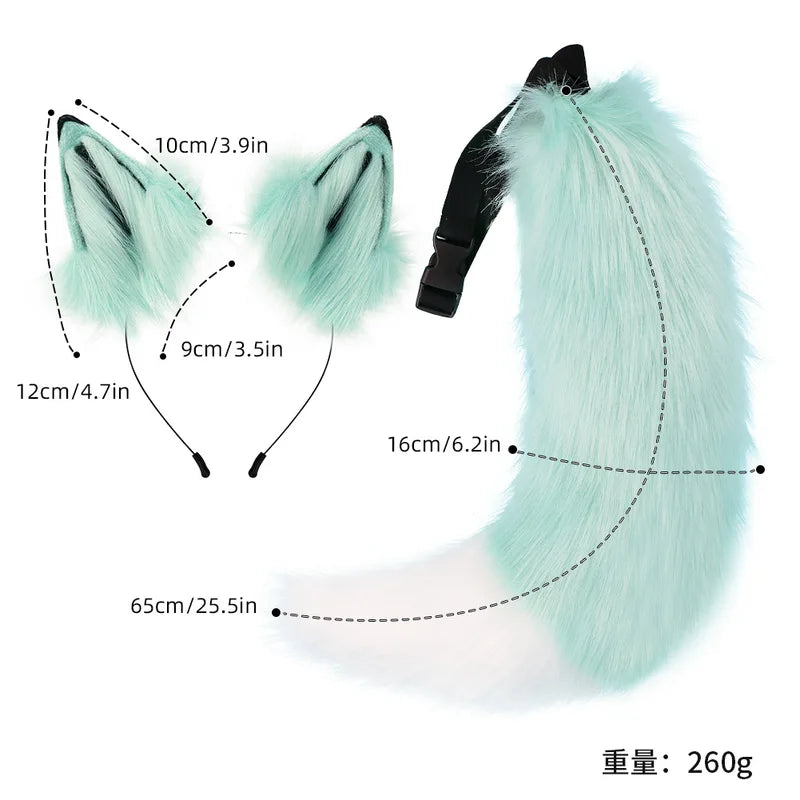 Halloween Wolf Tail Costume Plush Ears Cosplay Props for Men and Women