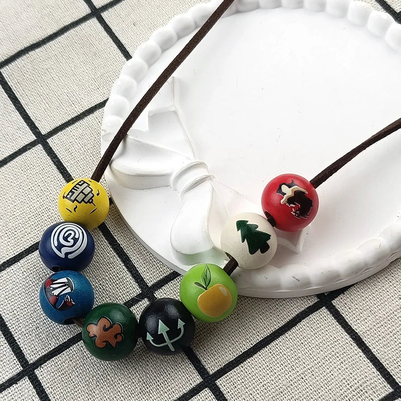 Percy Jackson Wooden Bead Necklace with Hand Painted Symbols Cosplay Jewelry for Fans