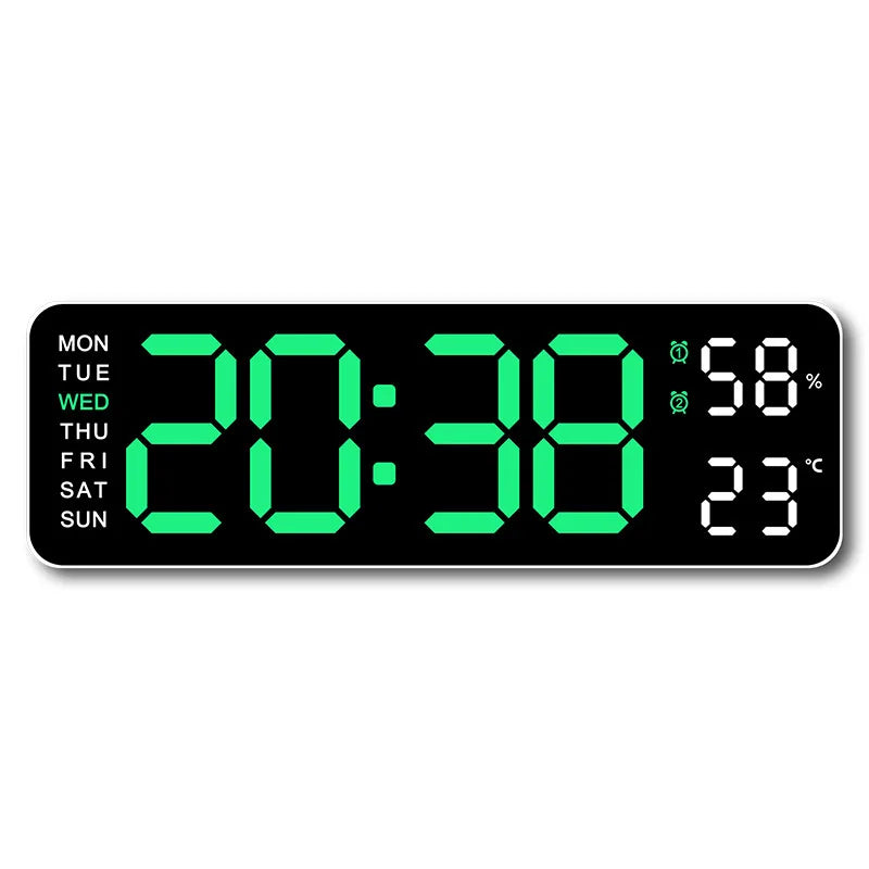 10-Inch Digital Wall & Desk Clock with Alarm, Thermometer, Calendar & Night Light