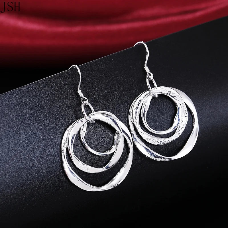 Sterling Silver Necklace and Earring Jewelry Set for Women - Fashion Charm Circle