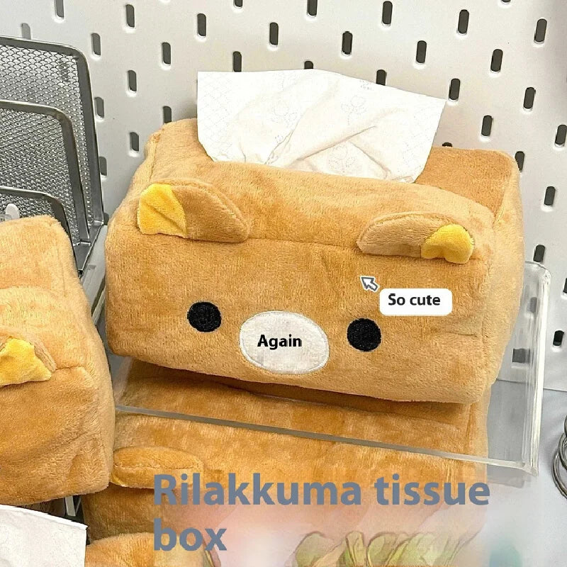 Cute Bear Plush Tissue Box Holder - Cartoon Style Paper Towel Organizer for Home & Kitchen