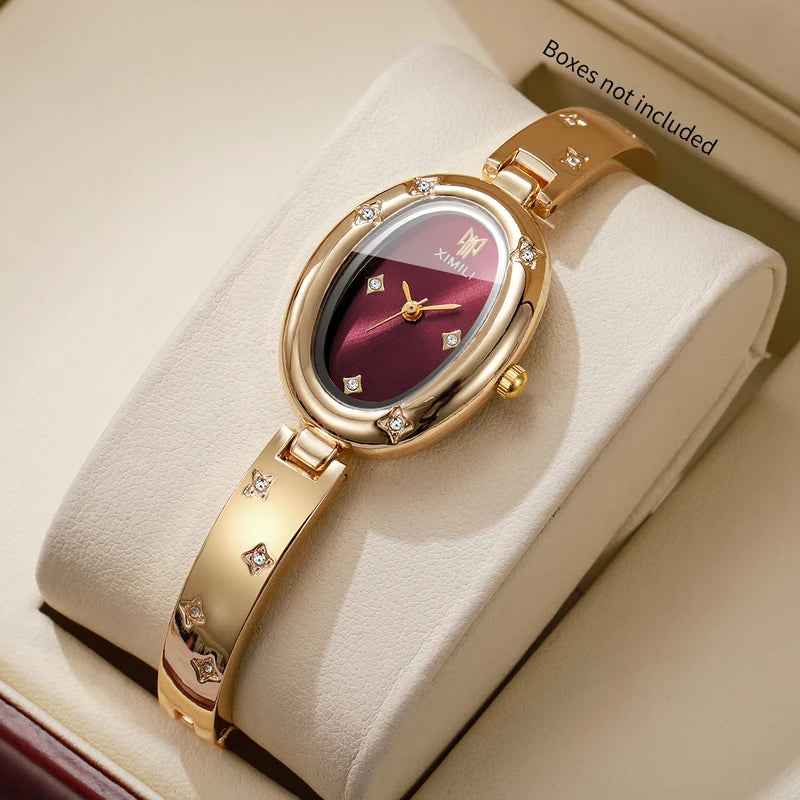 Elegant Oval Dial Women's Quartz Watch with Rhinestone Bracelet - Multiple Colors