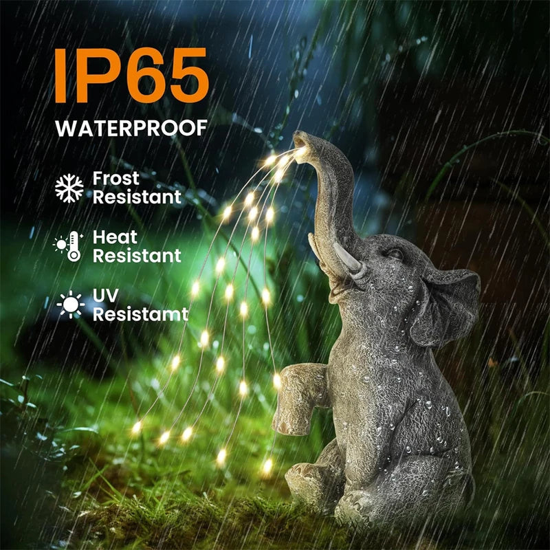 Solar Resin Elephant Garden Light Outdoor String Decor - Water Flow Effect