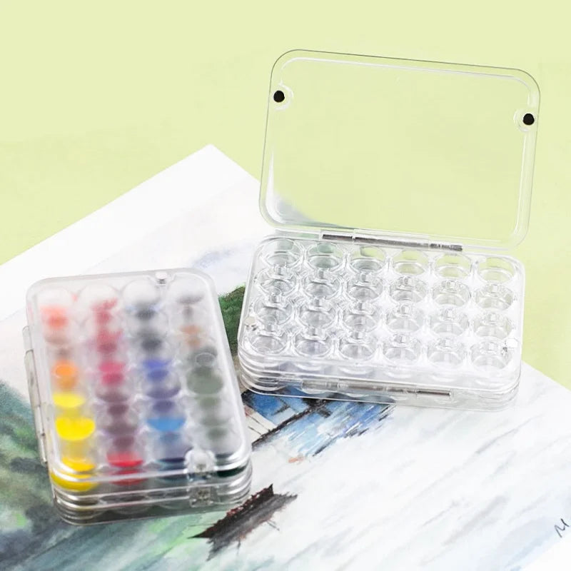 Portable Watercolor Paint Palette Box 24 Compartments Travel Art Supplies