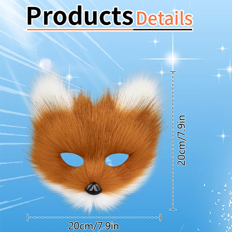 Faux Fur Animal Mask for Cosplay & Halloween - Cat, Fox, Bunny Styles