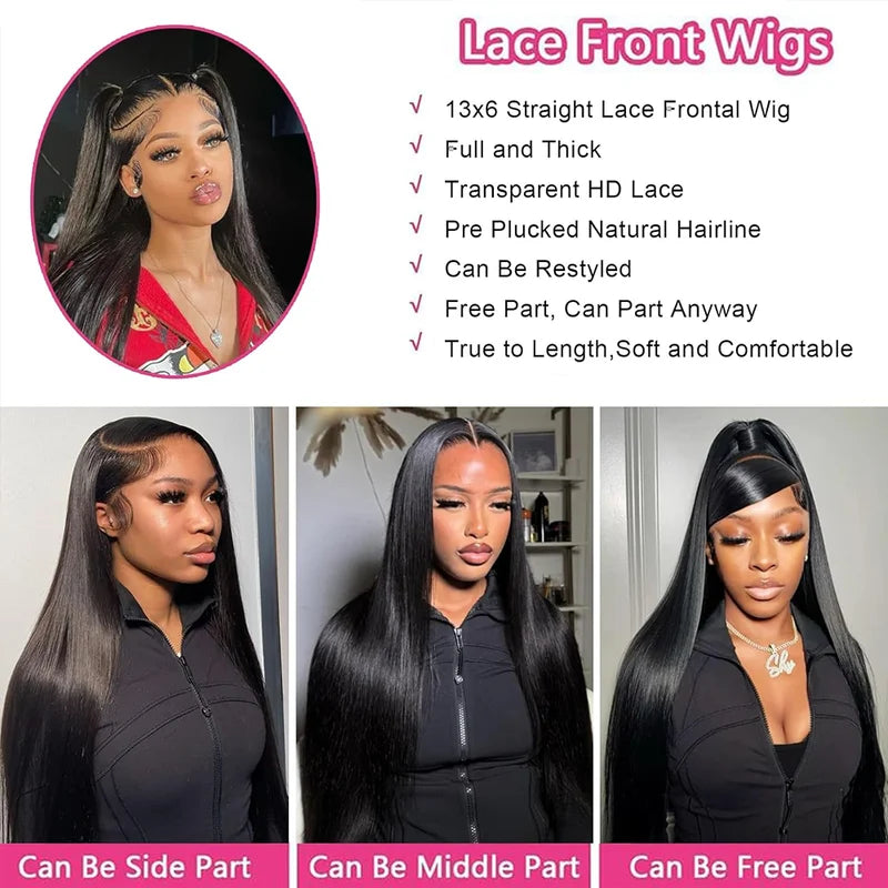 40 Inch Brazilian Human Hair Lace Front Wig HD Transparent Lace Glueless Full Frontal 250% Density