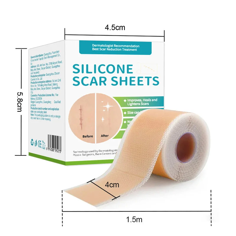 Silicone Scar Sheets Self-Adhesive Reusable Skin Cover Tape 4cm x 1.5m