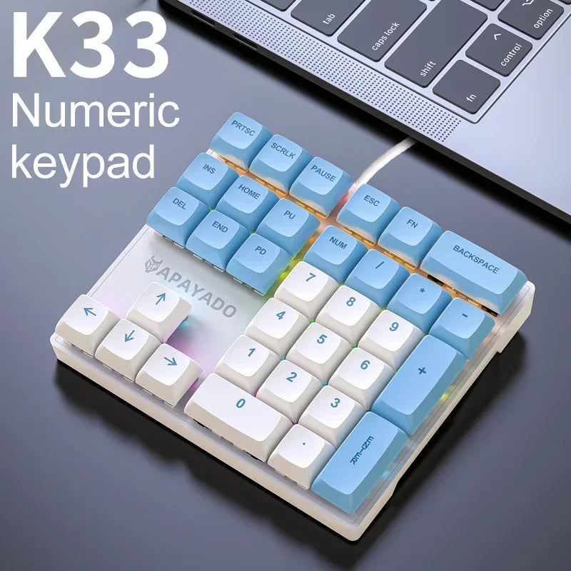 Mechanical Numeric Keypad 33 Keys with Multi-Color Lighting for Office & Finance