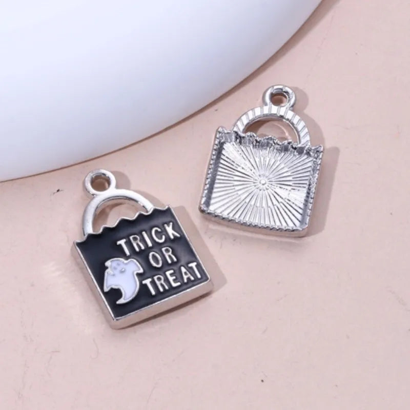 Halloween Enamel Charm Set for Jewelry Making - Pumpkin Ghost Vampire Bats 10pcs