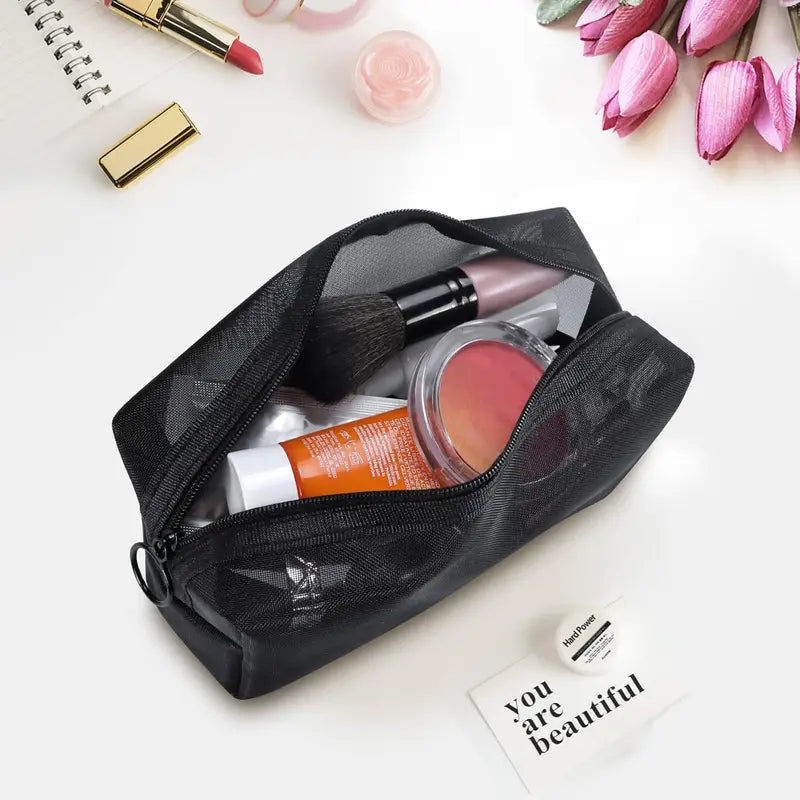 Mesh Cosmetic Bag Set 3-Pack Travel Makeup Storage with Zipper Closure