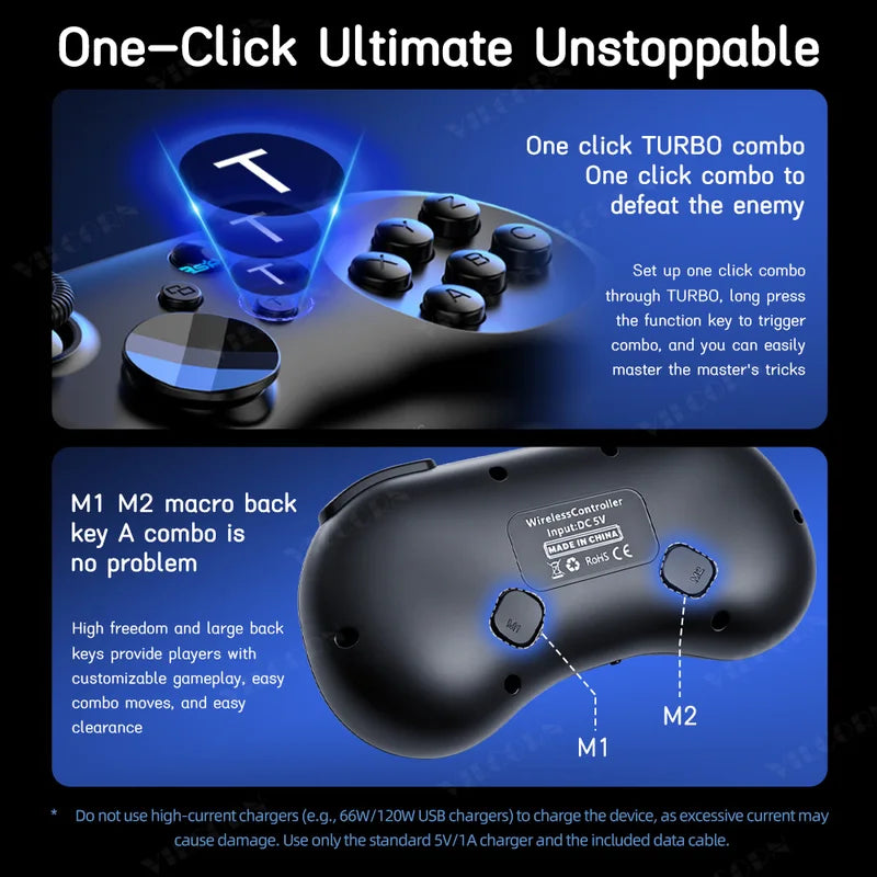Hall Effect Joystick Game Controller for Switch, PC, PS4, Mobile – 6-Key Layout with Turbo & Macro